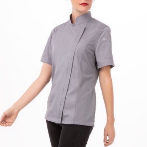 🪞 grey women’s zip up cool vent chef coat small - Picture 8 of 9